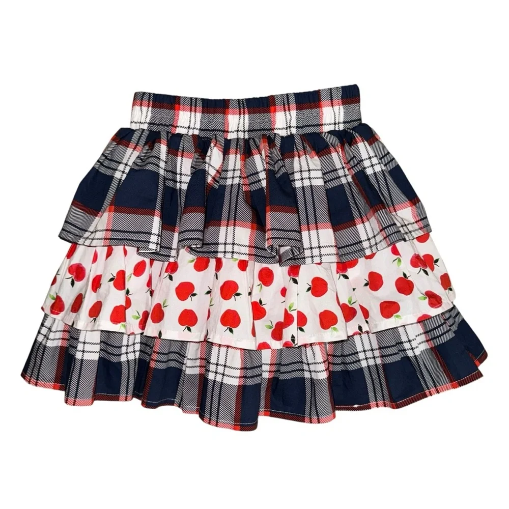 MAKENA LANE Classic Plaid Skort Apples Skirt Girls 6